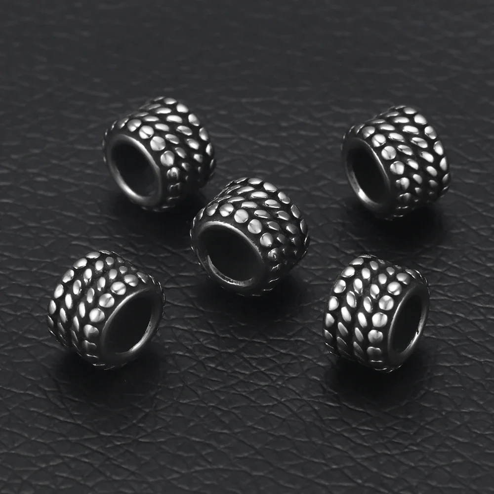 Stainless Steel Drum Bead Charms 5mm Large Hole for Leather Jewelry Bracelet Making Metal Beads DIY Supplies Parts
