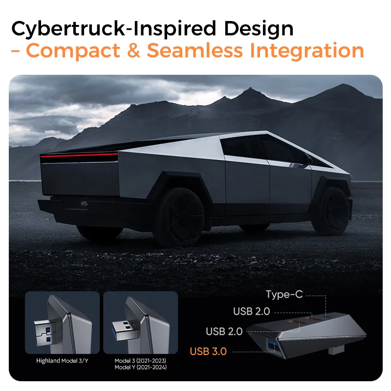Docking Station For Tesla Model 3/Y/3 Highland/Y Juniper 21+ Glovebox USB Hub 4 Ports Expansion USB 3.0 Data Transfer & Charging