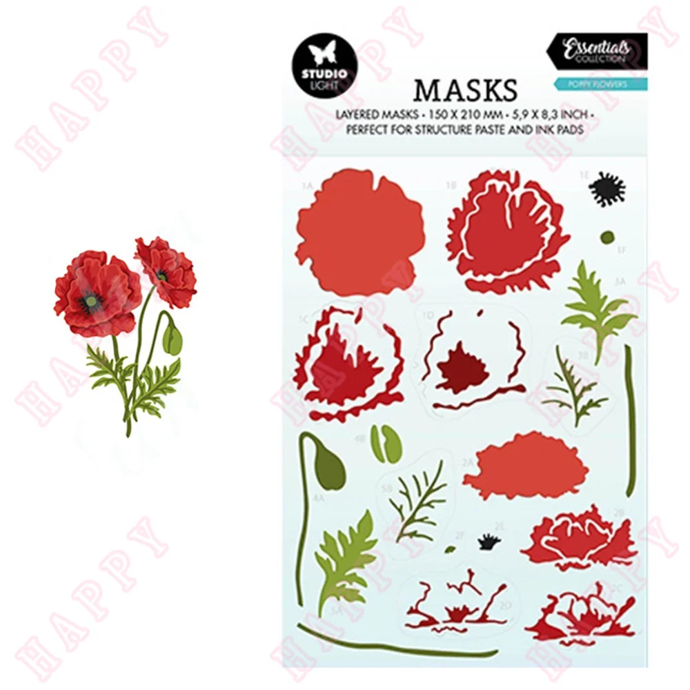 Metal Cutting Dies Stencil Poppy Flowers DIY Scrapbook Envelope Greet Card Decorative Embossing Handcraft Paper Craft Template