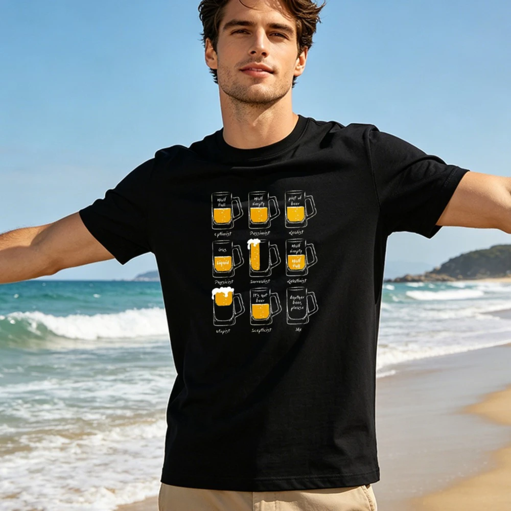 Nine Beer Mugs Personality Types Graphic T-Shirt Unisex Tee Casual Fashion Streetwear Summer Tops Trendy Party Drinker Gift Shir