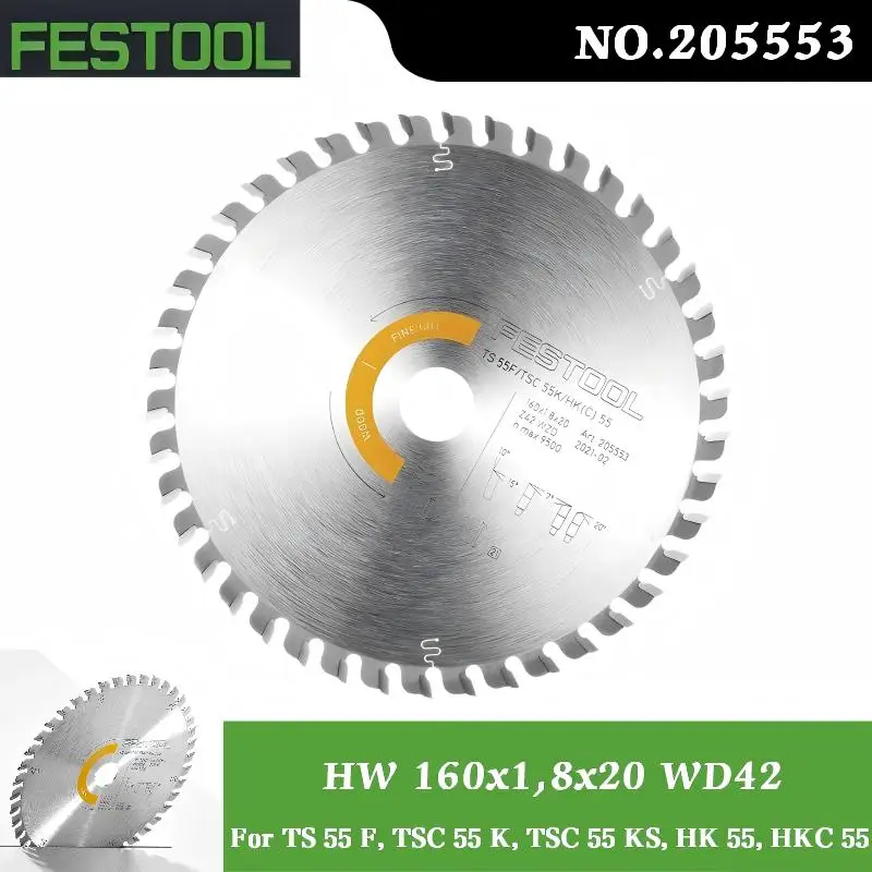 FESTOOL 205553 Wood Cutting Saw Blade, 160x1.8x20mm WD42 Fine Teeth, Ultra-Smooth & Fast Cutting for Hardwood & Veneer