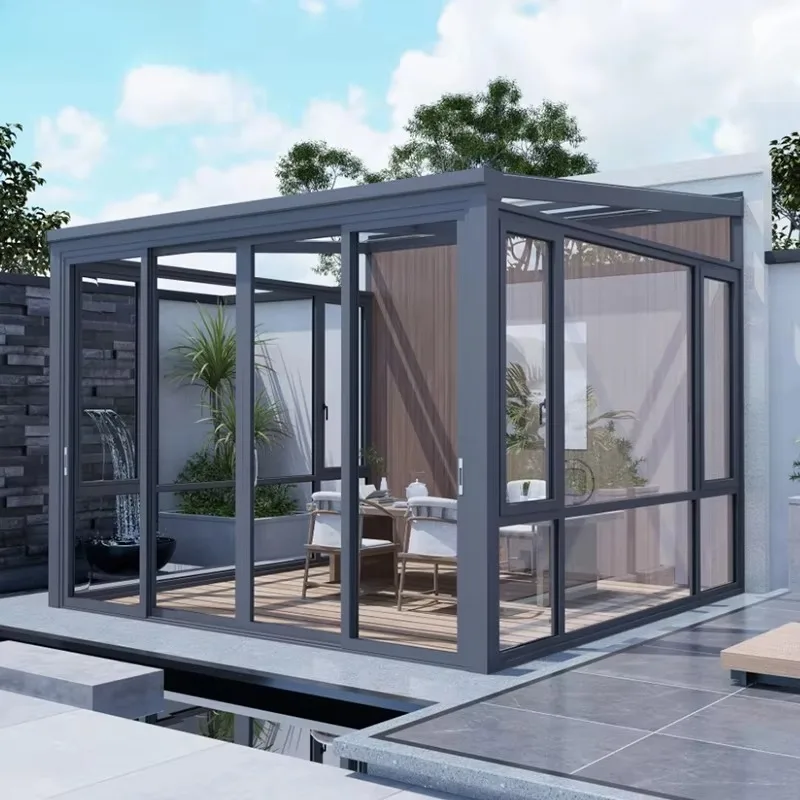 Anti Typhoon Aluminum Sunroom Glass House Outdoor Conservatory Tempered Glass Waterproof Sun Room for Villa Terrace