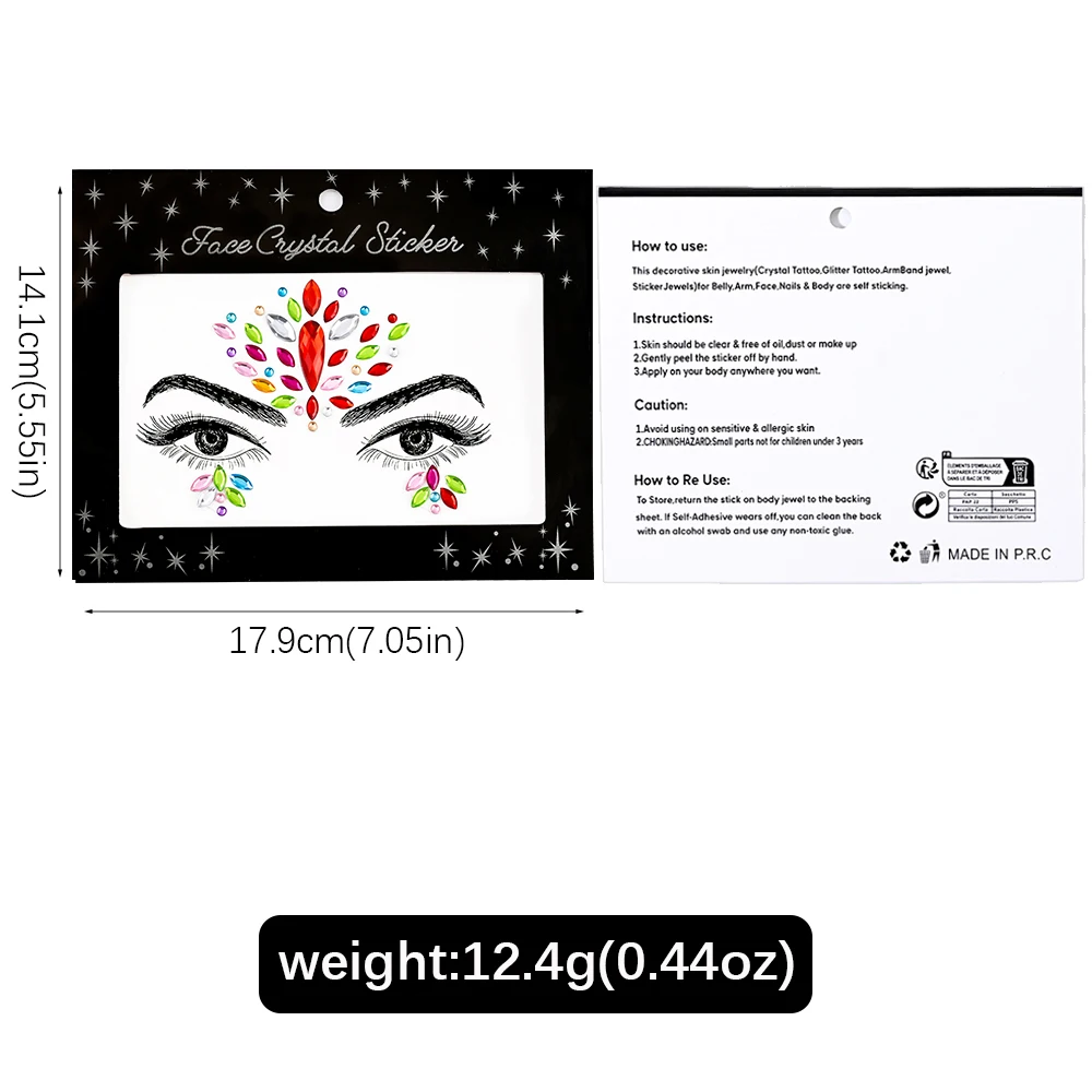 5D colorido lágrima Rhinestone cara diamante pegatina Festival de Música ojos cuerpo maquillaje gema pegatina 3D fiesta tatuaje Facial pegatinas