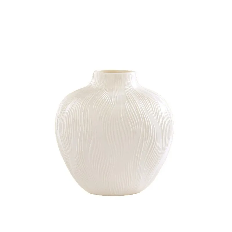 New white texture ceramic vase high value guest restaurant vase flower arrangement high-end decorative ornament light luxury