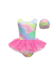 Toddler children cartoon colorful flower pattern Two-piece swimsuit, slightly stretch swimsuit, baby girl beach vacation swimsu