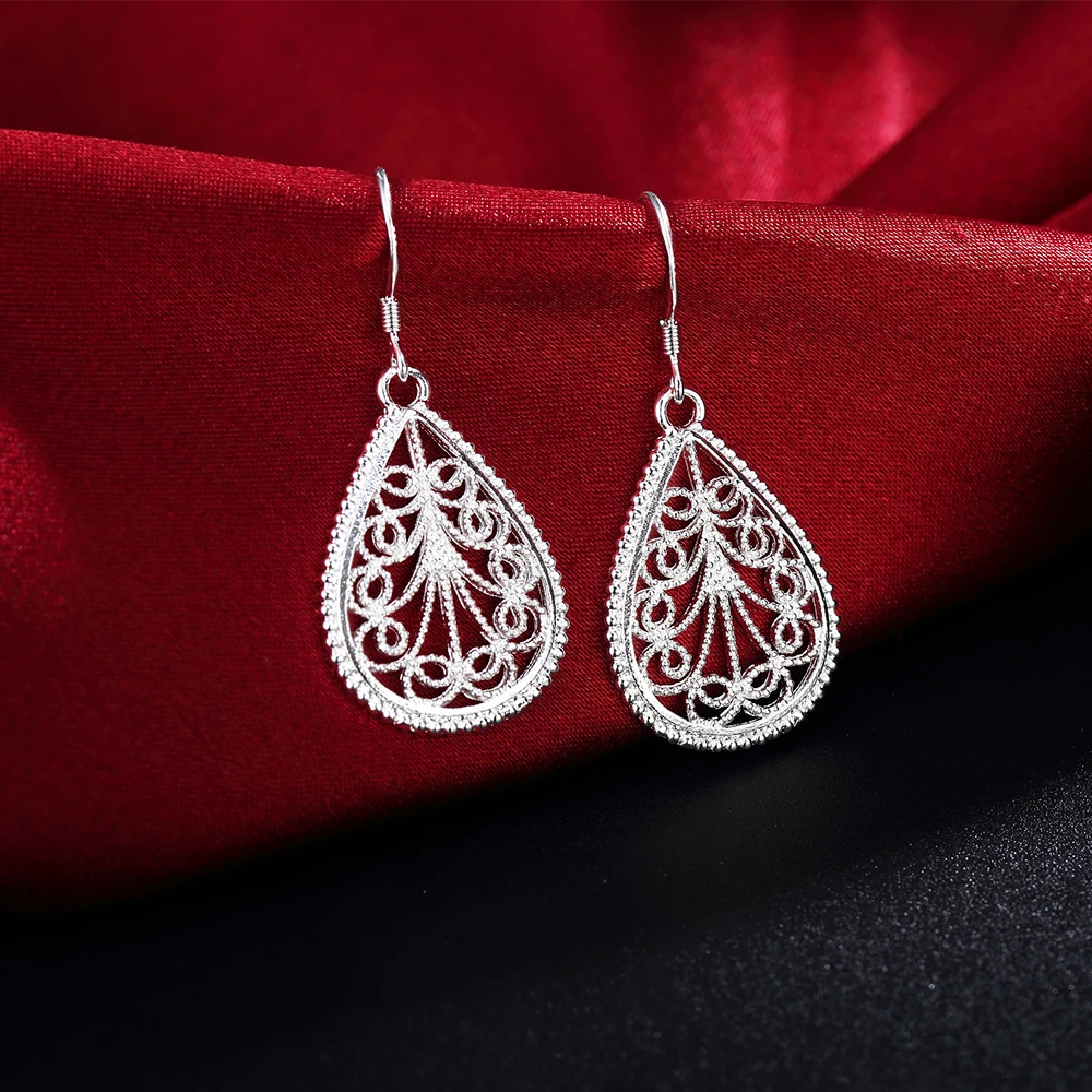 

Hot Selling Party 925 Sterling Silver Drop Earrings For Women Fine Jewelry Valentine's Day Gift Romantic Carved Drop Shape