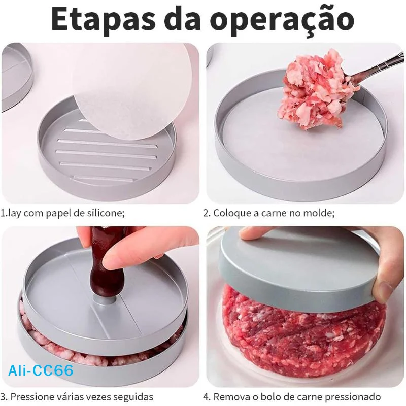 【C】Non Stick Aluminum Burger Press With Ergonomic Wooden Handle Perfect For Home Kitchen Backyard Barbecue