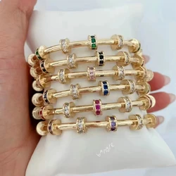 Fashion Round Wheel Micro Zircon Cuff Bangle Gold Plated Brass Jewerly for Woman