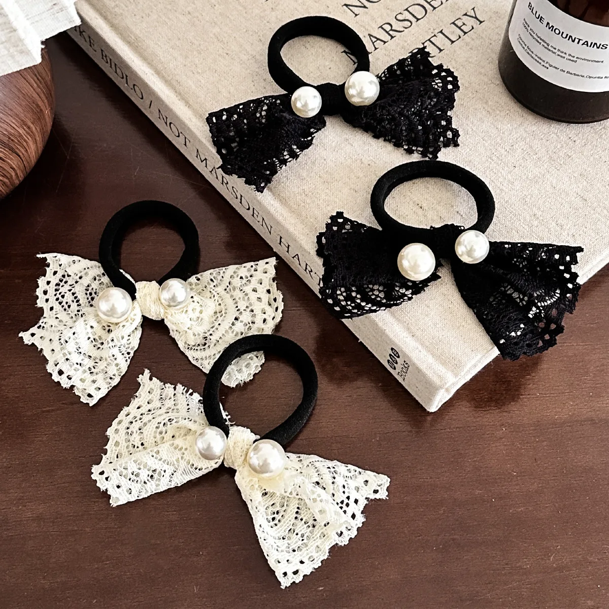 

Light Luxury Pearl Lace Bow Hair Ring 2025 New Bun Elastic Rubber Band Low Ponytail Headband Headband Women