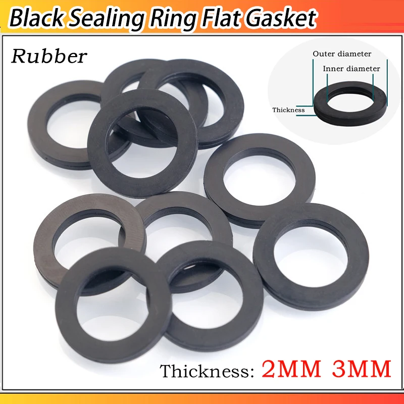 1~50pcs Outer Diameter: 12~438mm Thickness: 2mm 3mm Black Silicone Gasket Circular Flat Washer Flange Sealing O-ring Gasket