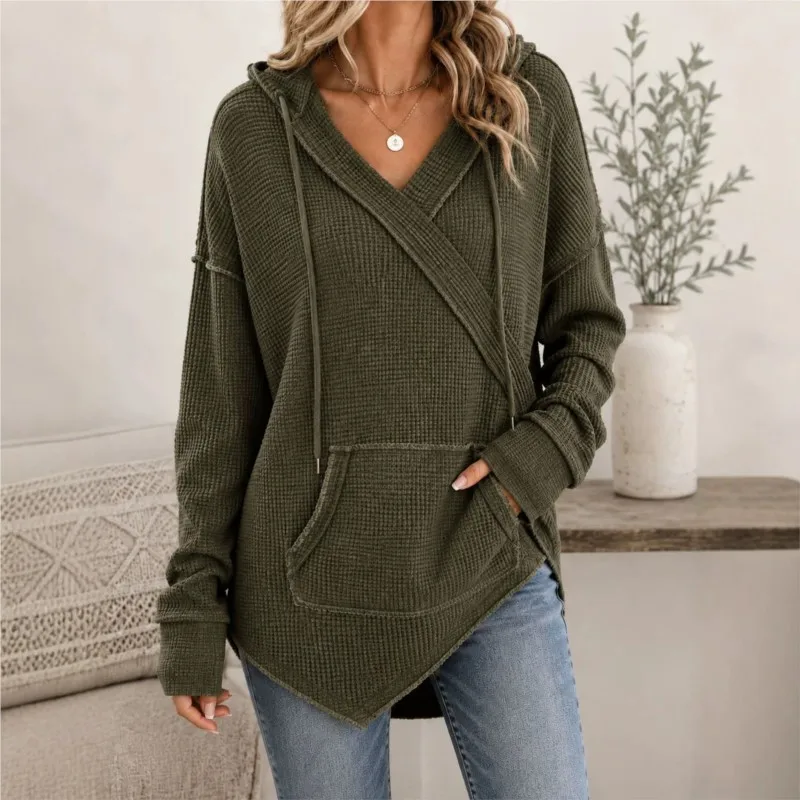 2026 New Women's Autumn/Winter Drawstring Hoodie Solid Color With Pocket Hoodie Casual Loose Fashion Comfortable Simple Hoodie