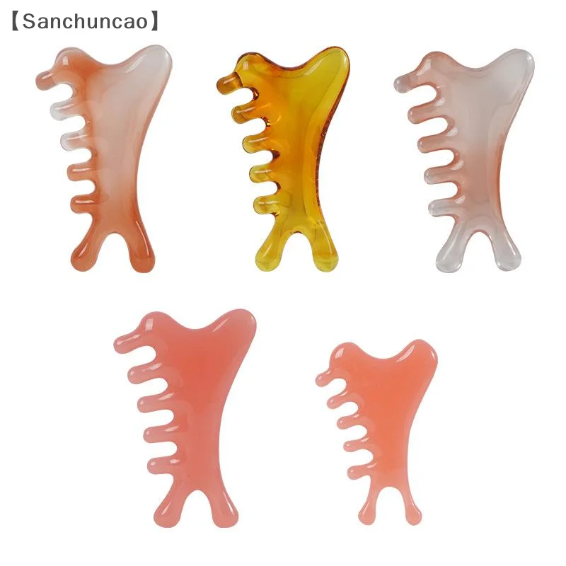 

〔San〕Teeth Head Acupoint Green 5-Tooth Meridian Blood Massage Comb Resin Large-Tooth Head Massage 5-Paw Half Round Shap Comb