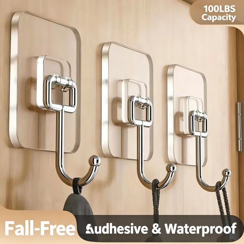 Punch‑Free Self‑Adhesive Wall Hooks, Strong Acrylic Glue Transparent Hooks, No Damage Heavy Load Hanger for Home Bathroom Kitch