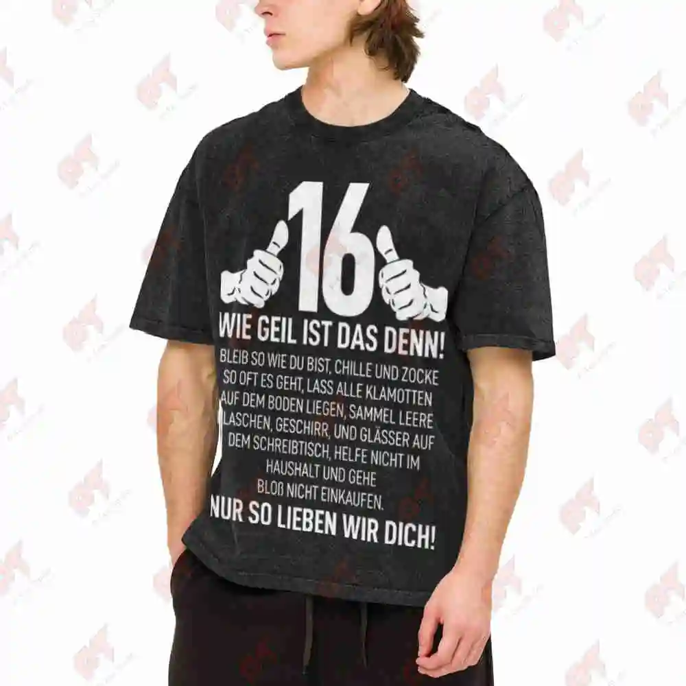 16th Birthday German Quote Number 16 Vintage Washed Tee Pure Cotton T-Shirt