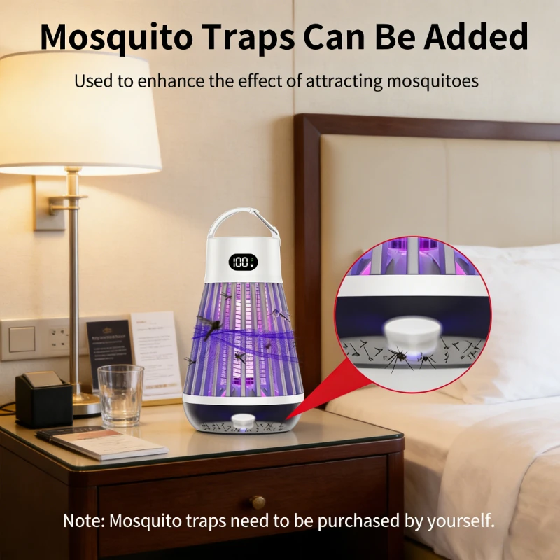 Trampa Antimosquitos para Dormitorio, Uso en Exteriores y Camping, Mata Polillas, Avispas, Mosquitos, Lámpara Asesina de Mosquitos con Descarga Eléctrica, Luz UV, USB