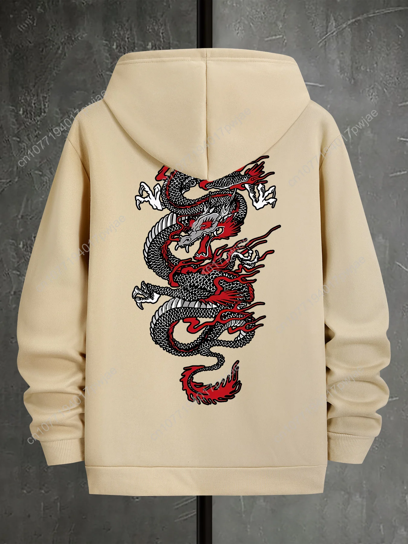Machine Washable Polyester Men's Casual Hoodie with Geometric Dragon Print, Pockets - Perfect for Spring, Fall & Outdoor Activit