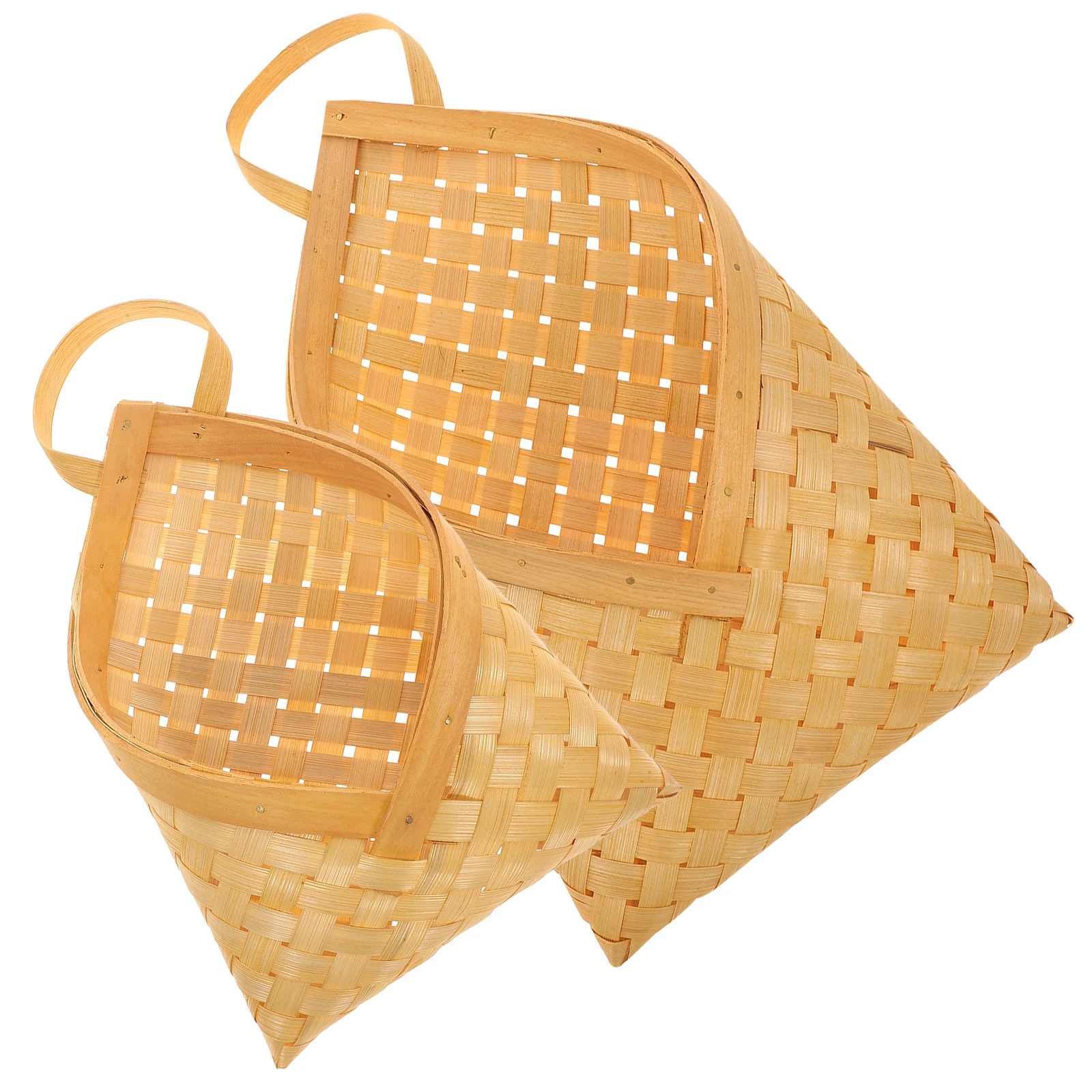 

2 Pcs Wall Mounted Fruit Basket Corner Storage Hanging Woven Bamboo Sundry Container Home Decor Bathroom Storage