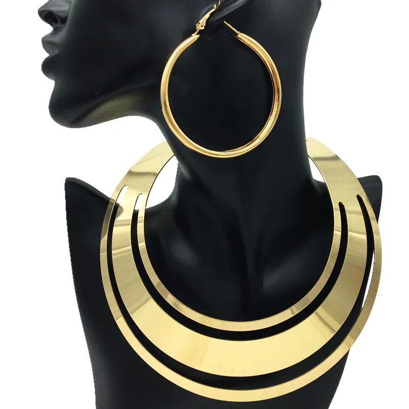 

European exaggerated metal choker big-name women's collar, necklace set punk exaggerated neck chain women