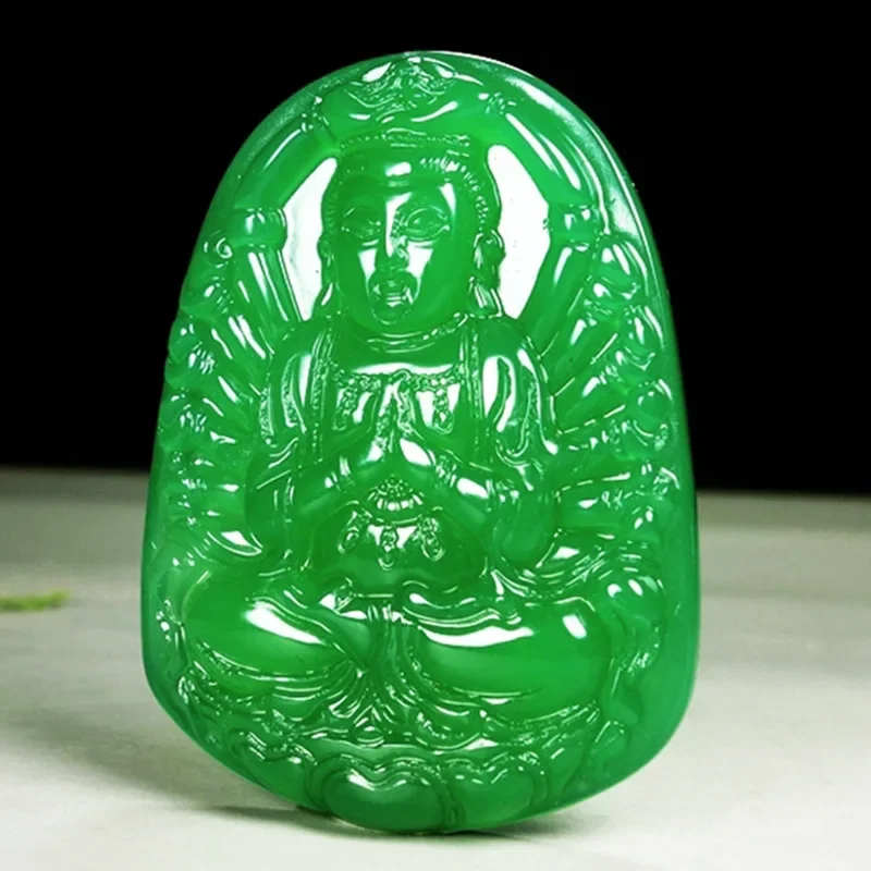 High Ice Emperor Green Chalcedony Agate Large Dragon Guanyin Maitreya Buddha Pendant Landscape Brand Men's and Women's Pendant