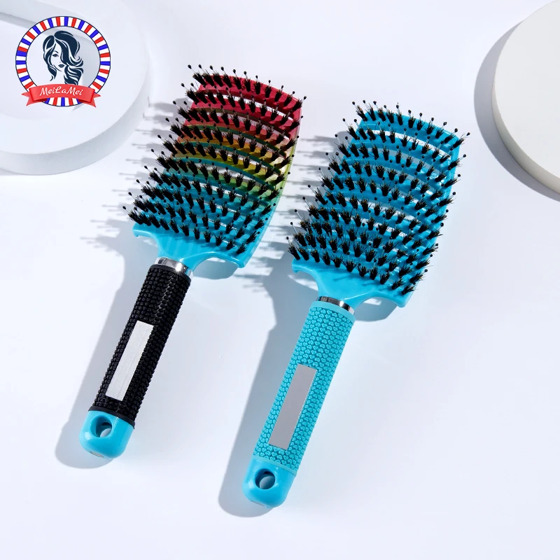 Brosse démêlante en poils et Nylon, avec peigne de Massage du cuir chevelu, idéale pour tous les Types de cheveux, comprend une brosse de nettoyage, 1 pièce