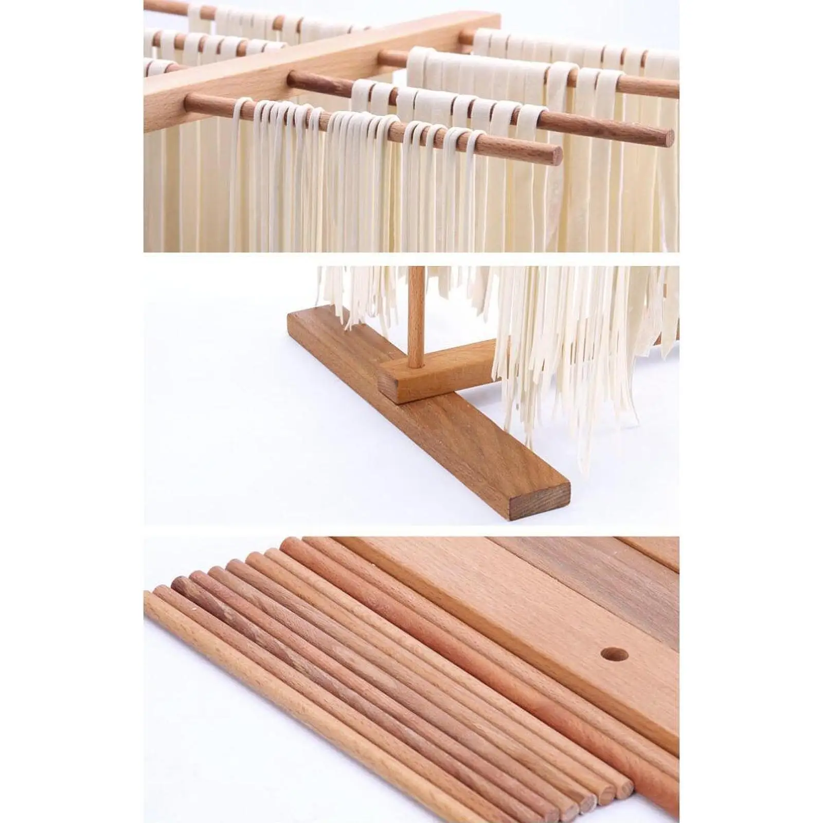 Wooden Pasta Drying Stand with 8 Drying Rods Homemade Easy to Intall Spaghetti Holder Stand Noodles Hanging Stander for Home