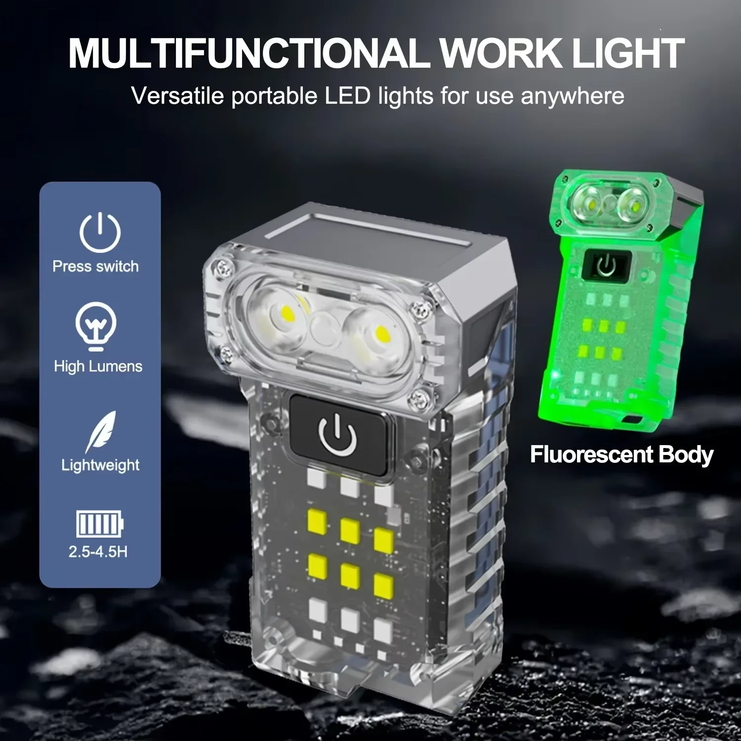 Mini Led Flashlight Portable Type-C USB Rechargeable Work Light 3 Color Light Sources Compact Portable Torch Lantern Waterproof