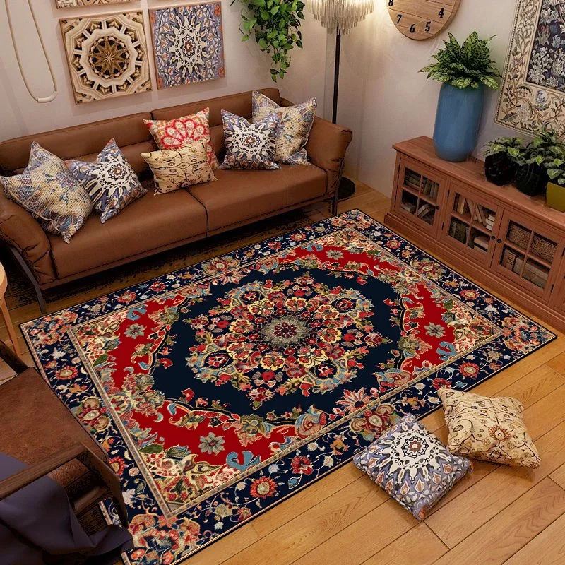 Retro Ethnic Carpets Turkish Persian Rug for Living Room Bedside Bedroom Vintage Floor Mat Entrance Doormat Carpet Large Rug