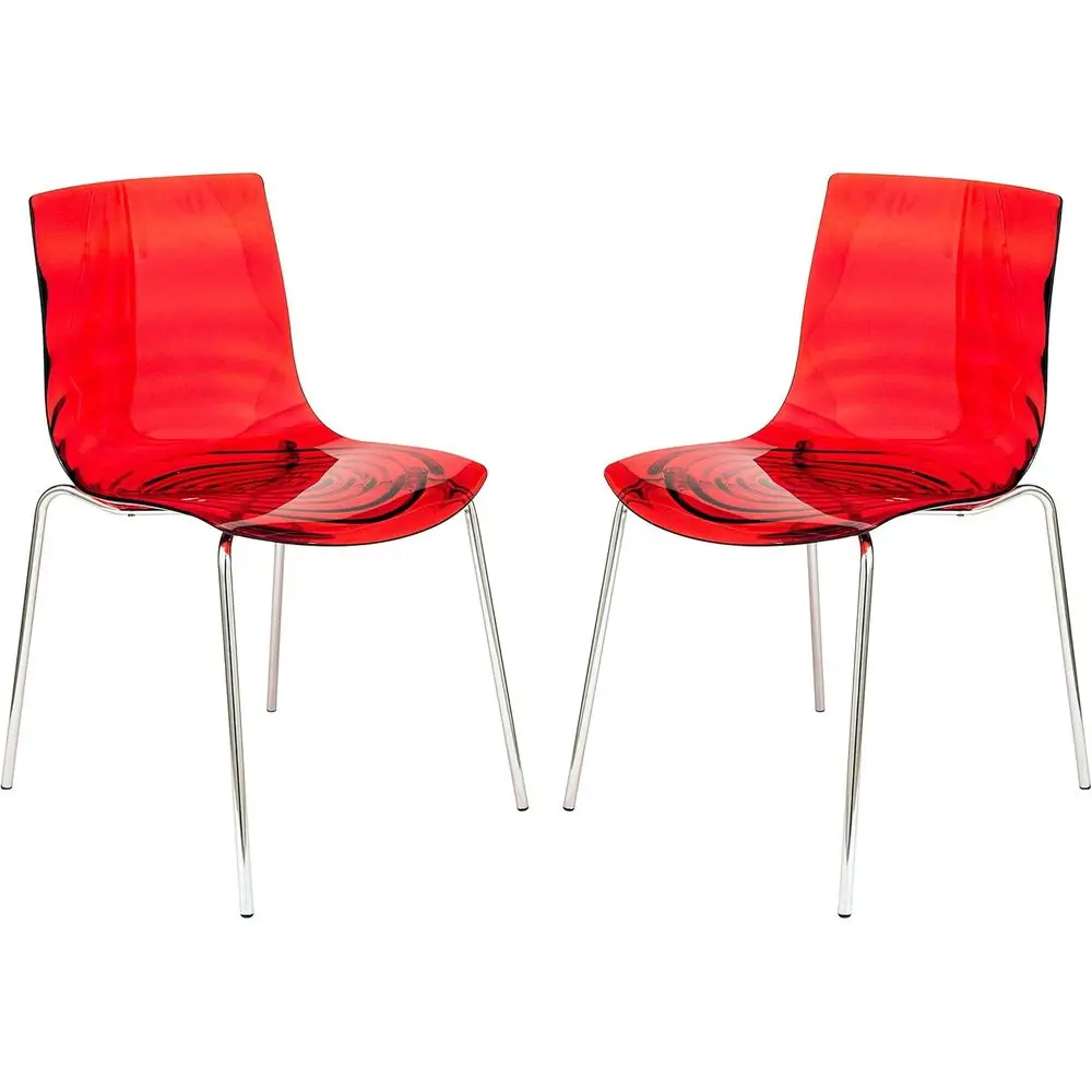 

Комплект из 2 стульев для столовой из прозрачного красного акрила с дизайном под воду, с хромированными металлическими ножками, подходит для столовой, кухни или офиса