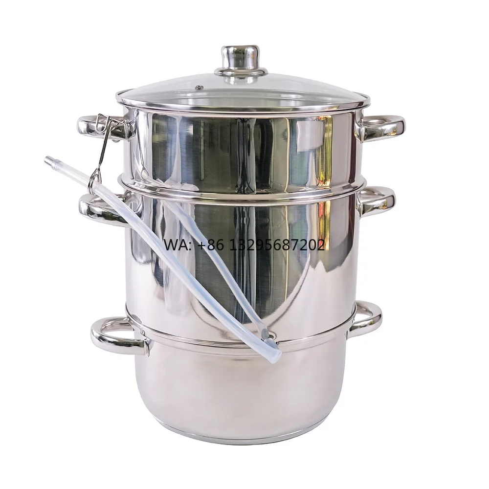 

28cm 304 Stainless Steel Fruit Juicer Steamer Stainless Steel Water Distiller Multipot with Tempered Glass Lid