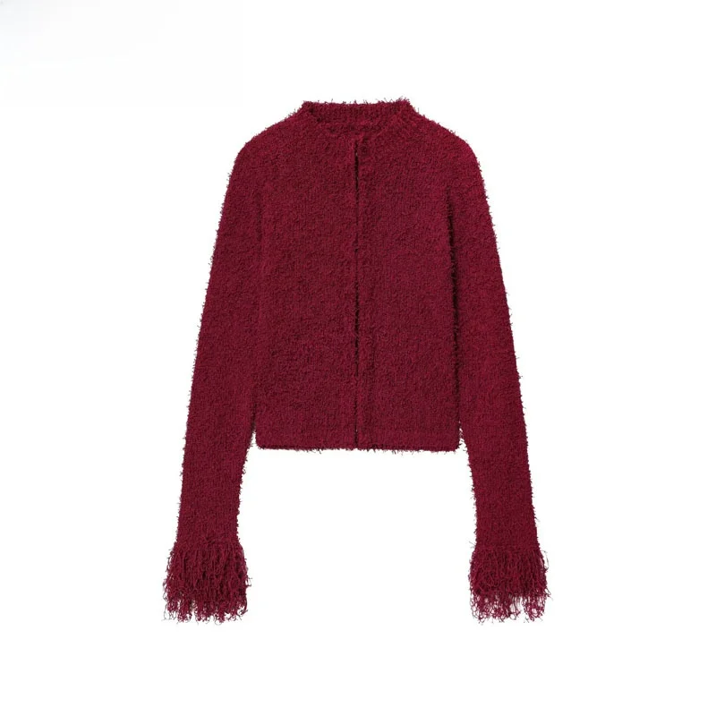 Autunno Inverno Donna Lavorato a maglia Lungo Sve rotondo Ne Slim Fit Capispalla con frange Faionable ZR Sle Fibra di poliestere Calore