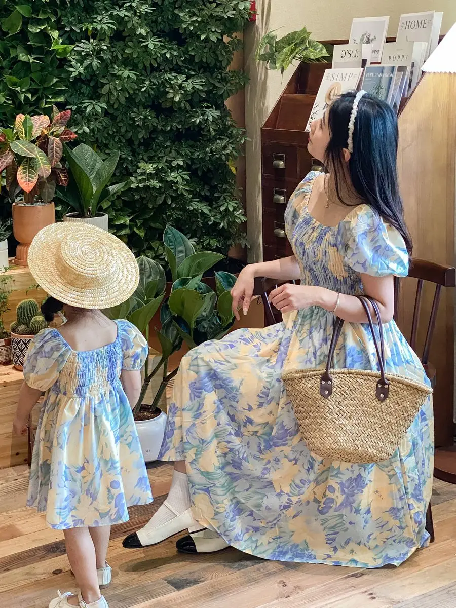 Parent-child Dress New 2023 Fashion Korean Floral Skirt Mother and Daughter Dress Parent-child Boutique Clothing Simple Style