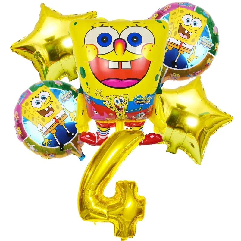 6Pcs Cartoon SpongeBob SquarePants Foil Star Balloon cute Decoration Baby Shower Children's Kids Birthday Party Balloons Globos