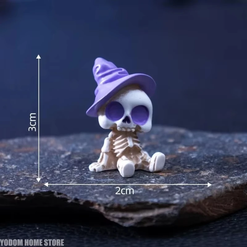 8pcs Miniature Resin Craft Skeleton Pumpkin Devil Skull Figurines Halloween Ornaments Fairy Garden Decor DIY Accessory Set