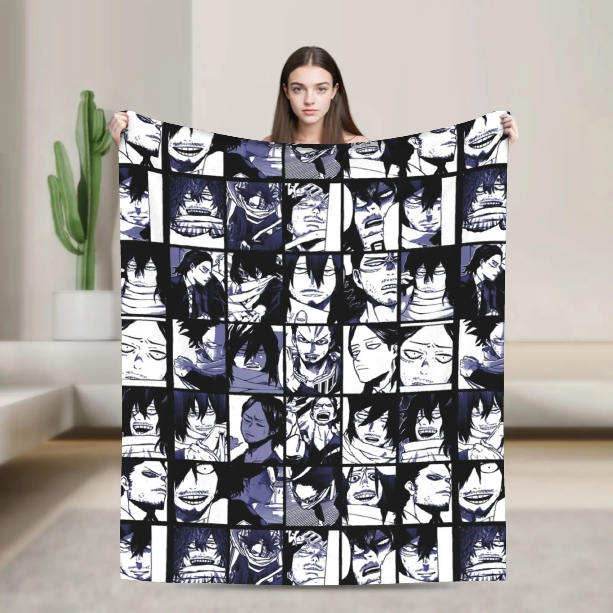 Aizawa Shota Collage Blankets Academy Anime Manga Wool Vintage Soft Throw Blanket for Bed Sofa All Season