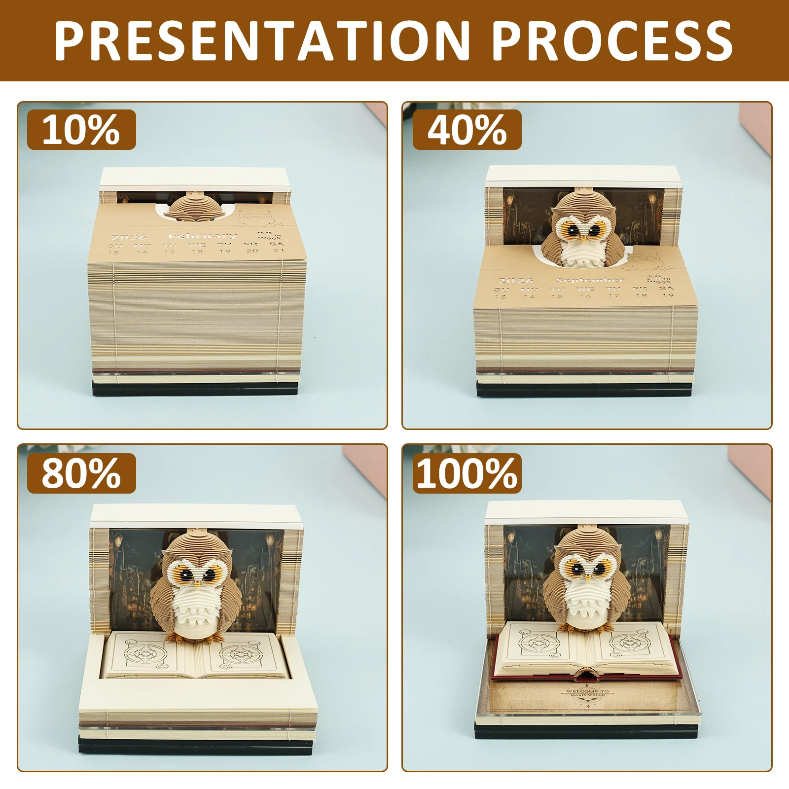 Calendar 2026 Desktop Decor 3D Notepad Owl-Shaped Tear Away 3D Memo Pad Block Note Offices Paper Notes Birthday Novel Gift