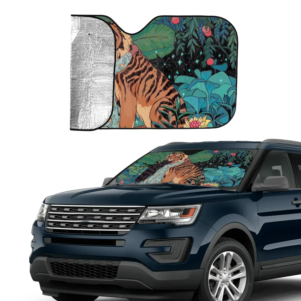 Mandala Windshield Sunshade Mysterious Jungle Tiger Animal Car Front Window Visor Sunshade Visor Ice Shield Dust Protection