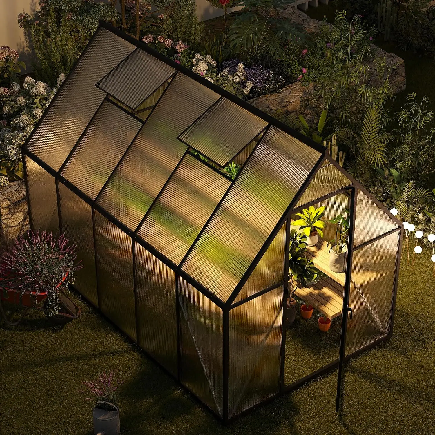 6x10 FT Greenhouse for Outdoors, Polycarbonate Greenhouse with Roof Vent, Enhanced Aluminum Large Walk-in Green House for Garden
