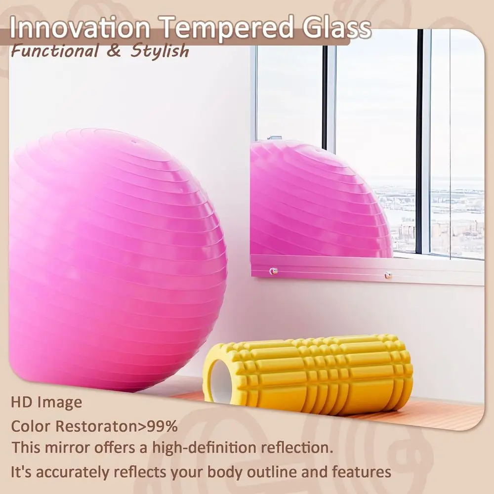 مرايا حائط زجاجية بدون إطار مقاس 48 × 24 بوصة لصالة الألعاب الرياضية المنزلية واليوجا والرقص والحمام #3