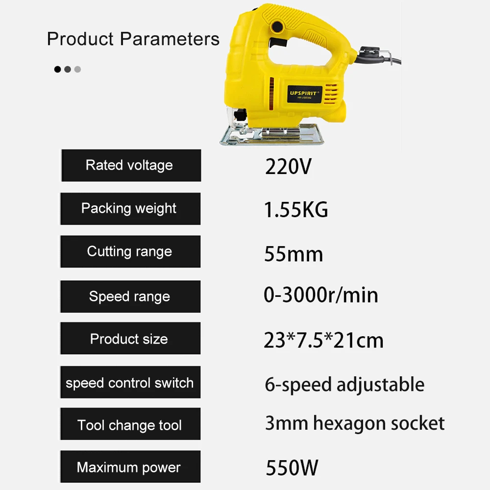 220V 550W Jig Saw Convenient Continuous Mode Electric Saw 55mm Electric Power Cutter for Wood, Metal and Plastic Cutting EU Plug