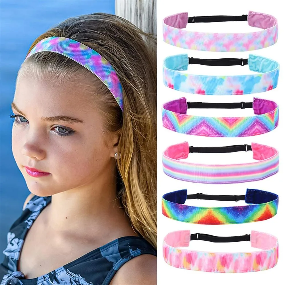 Tie Dye Elastic Headbands para meninas, qualidade, antiderrapante, ajustável, esportes, bandas de cabelo