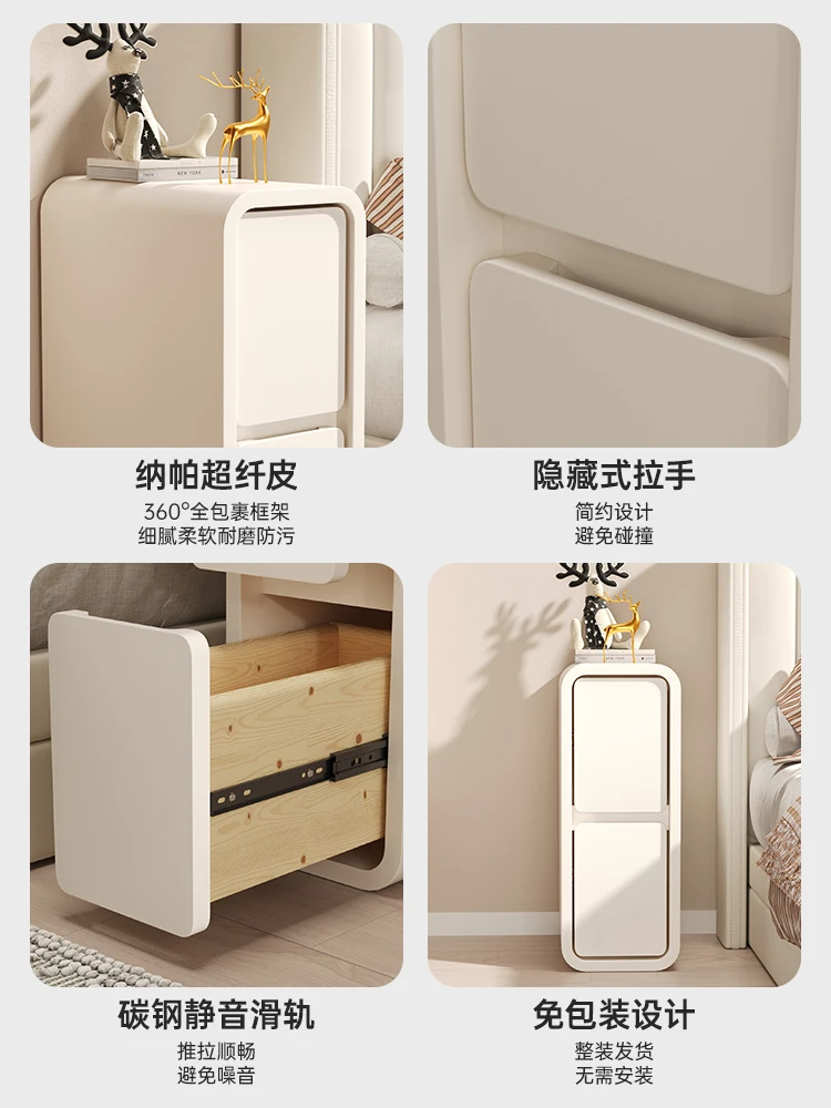 Extremely narrow bedside table, cream style, narrow bedside cabinet, ultra narrow bedroom storage cabinet, crevice style, small