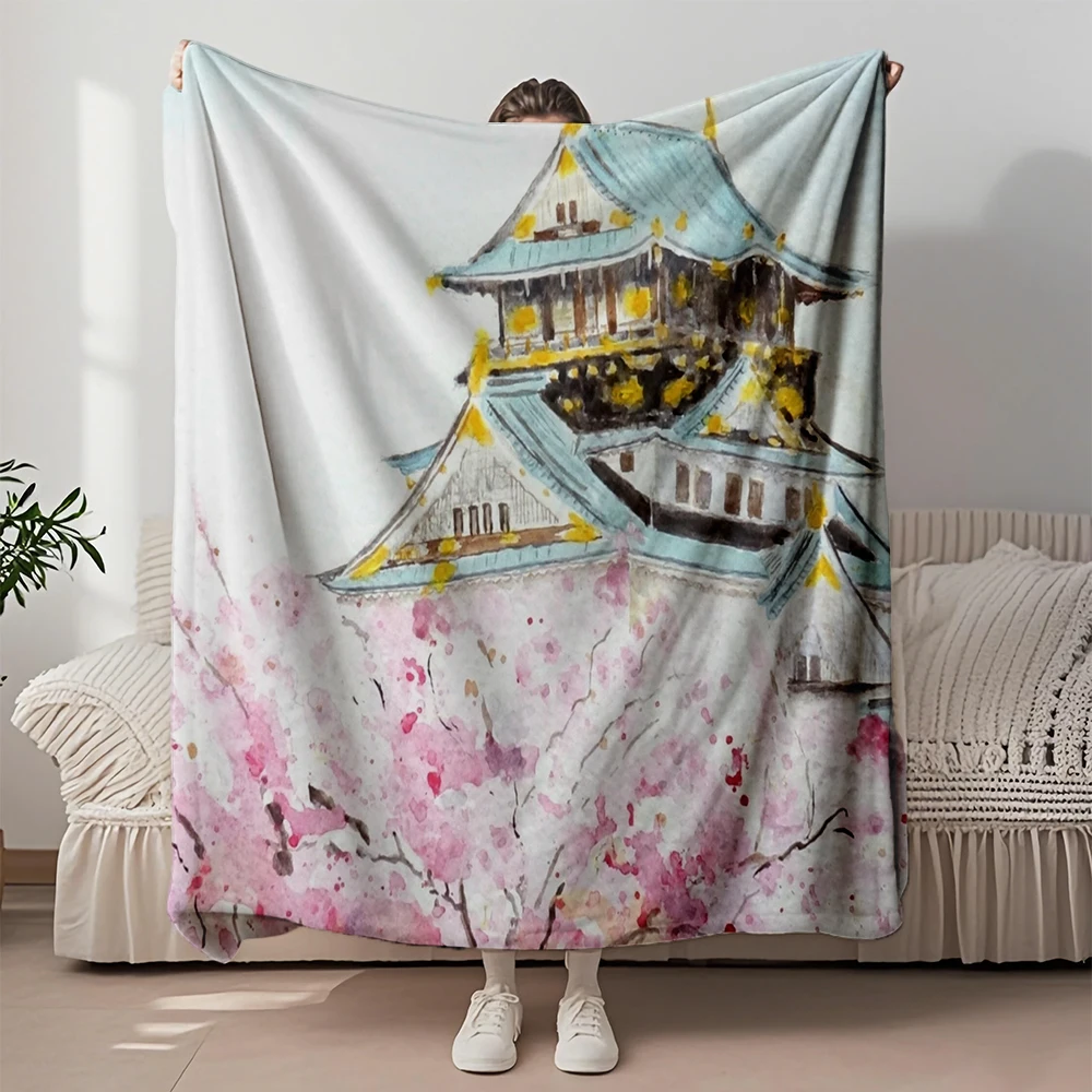 

Lightweight Flannel Bed Blanket Hand Painted Japan Osaka Nordic Design Reversible Blanket Bedsheet Fade-resistant Blankets