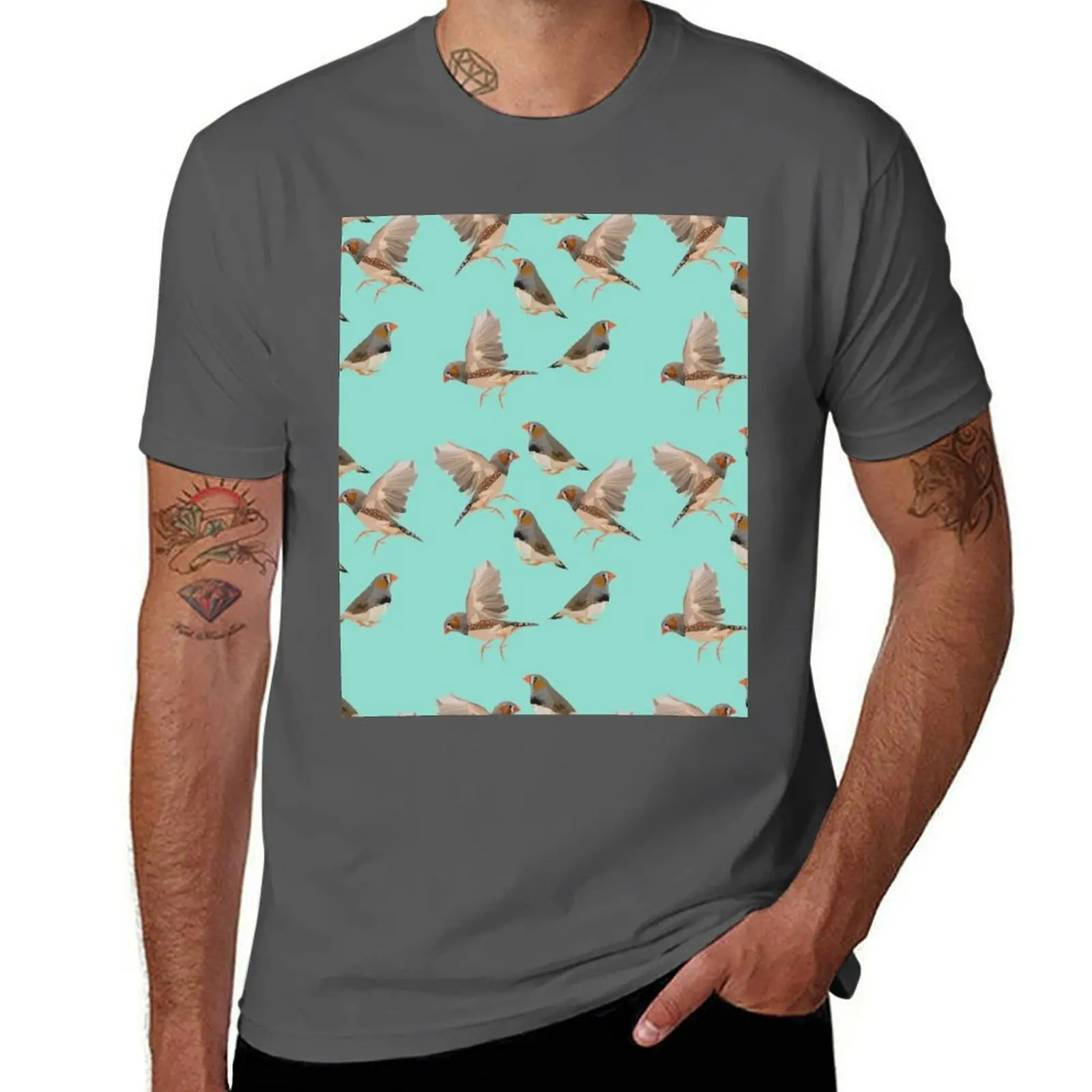 

Zebra on Finch Teal T-Shirt Casual Pattern Print Tee Shirt