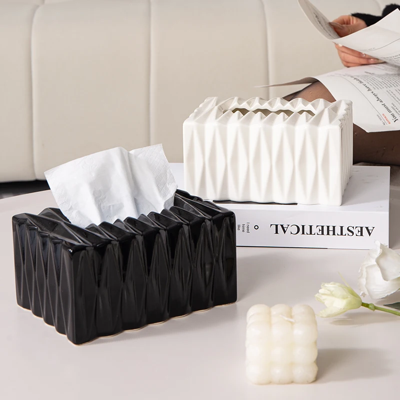 

European Style Ceramic Tissue Box Black and White Storage Jar Home Living Room Dining Table Premium Drawer Box Home Decoration