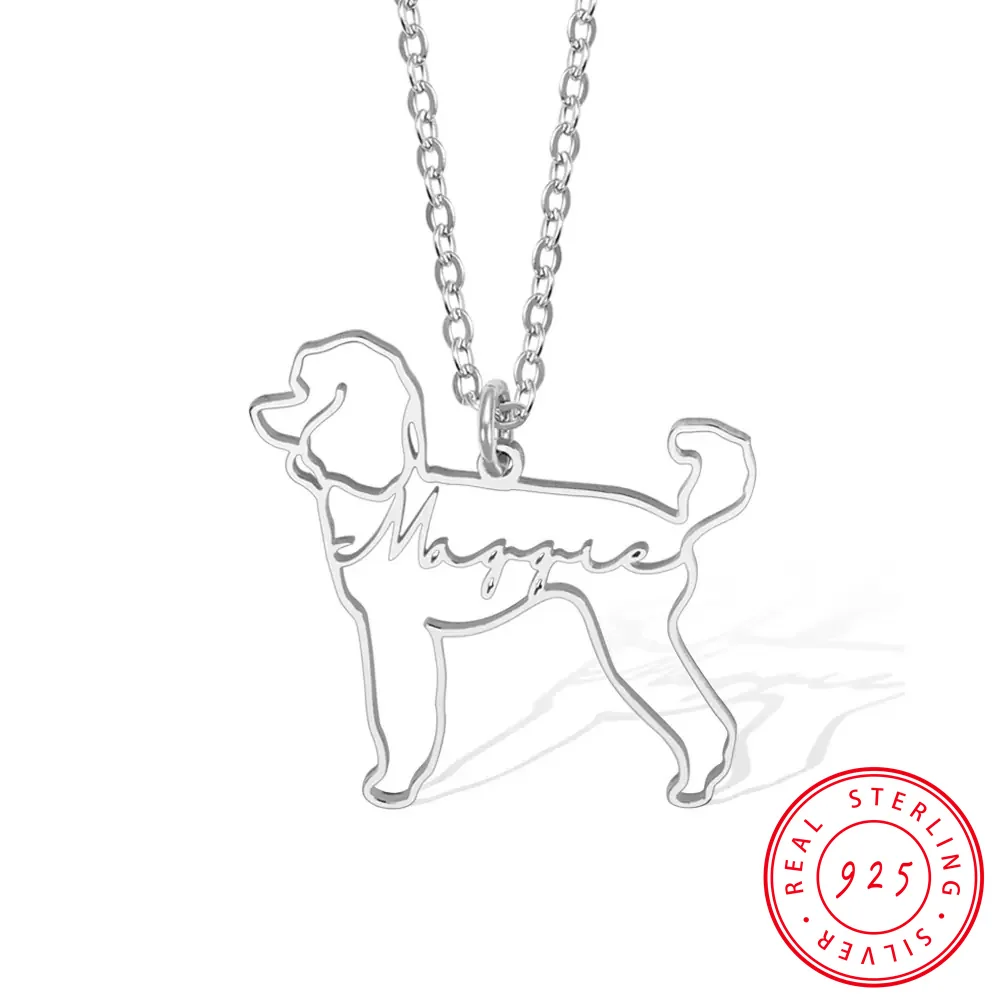 

925 Silver Custom Dog Necklace Name Personalized Jewelry for Women Animal Pet Memorial Gift Dog Breed Silhouette Men Necklace