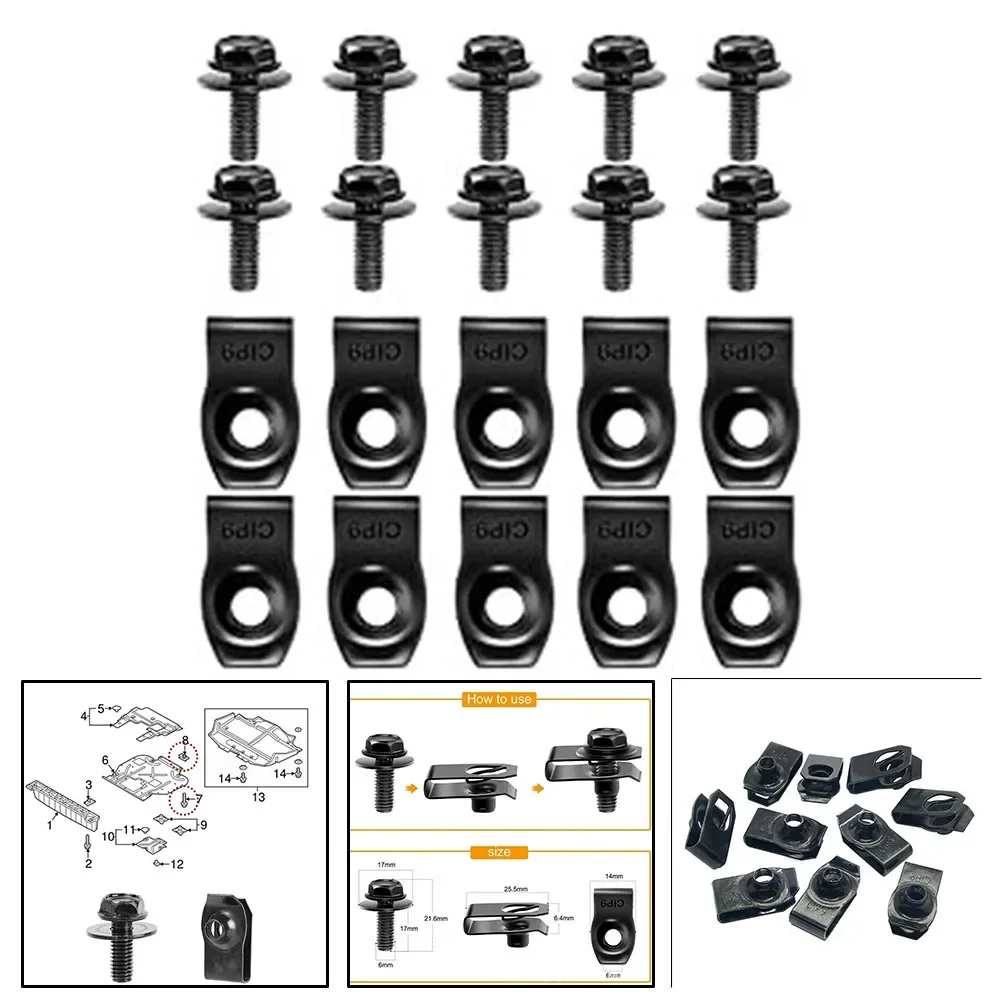 20Pcs/set Car U-shape Nut & Push Clips Engine Under Cover Splash Shield Body Bumper Fender Accessories