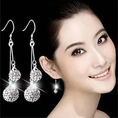 925 Sterling Silver Fringed Long Water Drop Ear Hanging Bridal Diamond Ball Stud Earrings Elegant Jewelry For Special Occasions