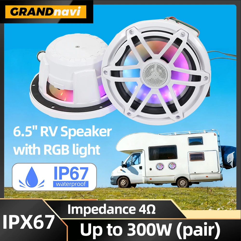 

Для автофургона 6,5-дюймовый динамик с RGB-подсветкой 2 шт. 300 Вт водонепроницаемые колонки IPX67 для морских яхт гольф-кар ATV UTV Сауна