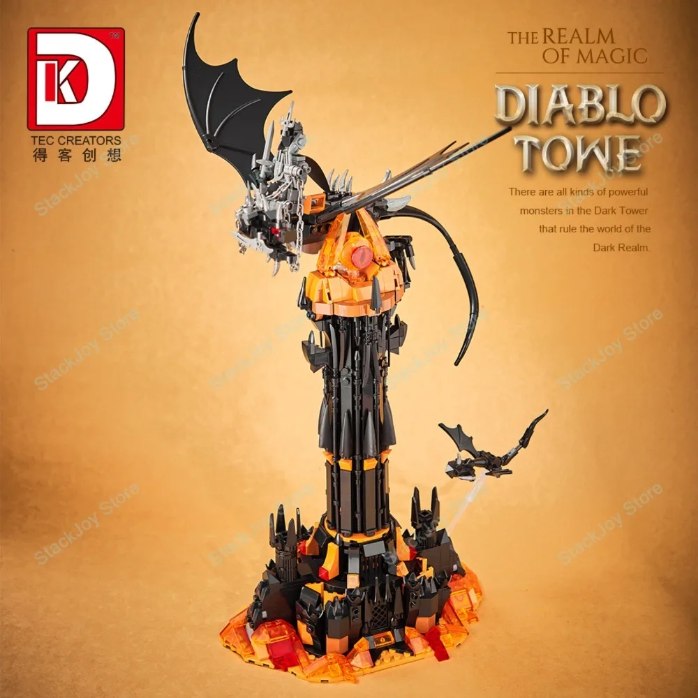 Deke 997 peças moc conjunto de construção de torre escura com dragão preto castelo gótico modelo de arquitetura tijolos diy para crianças presente de natal