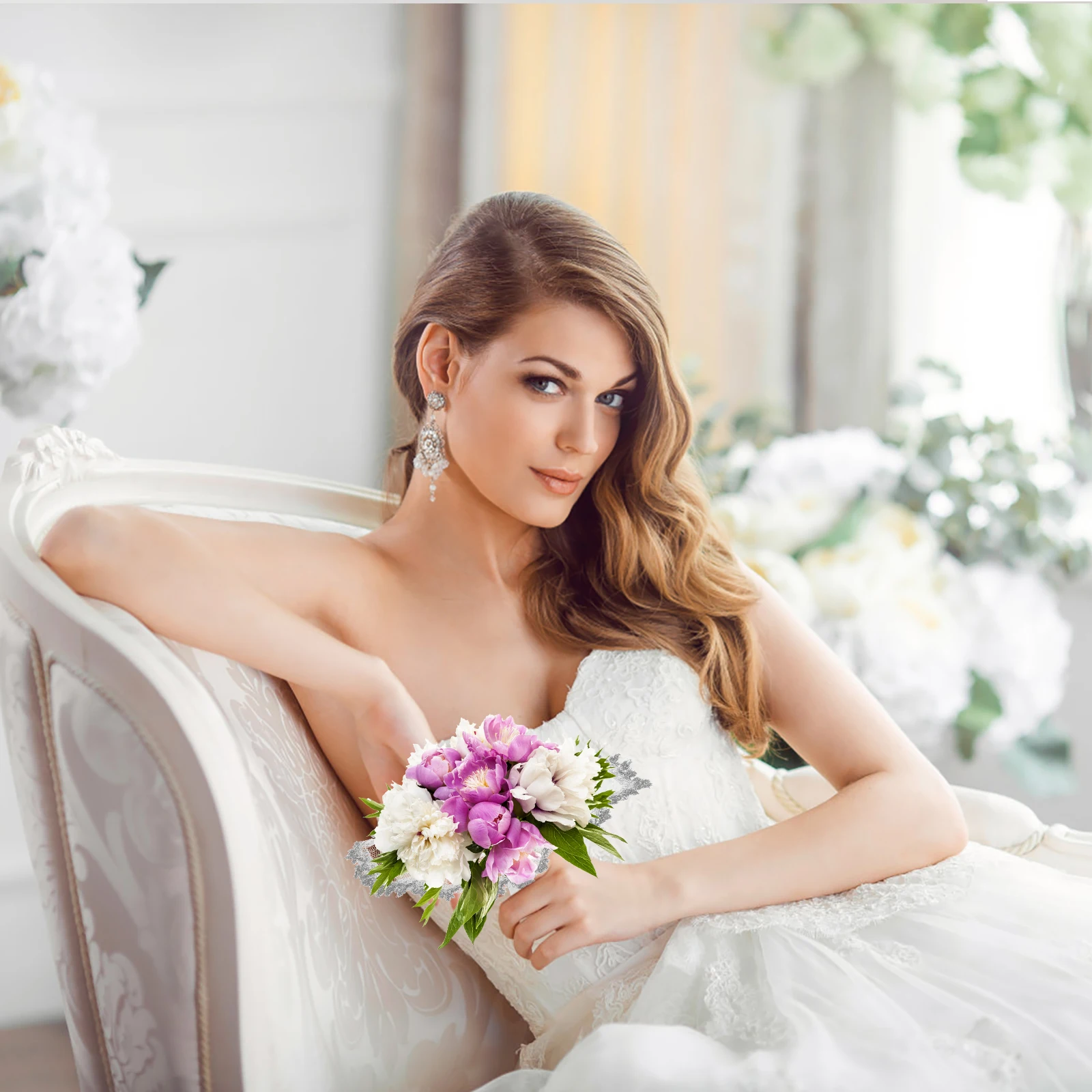 

6 Set Artificial Flowers Bride Wedding Decor Foam Bridal Bouquet Holders Lace Collar Plastic DIY Craft Safe Material Durable